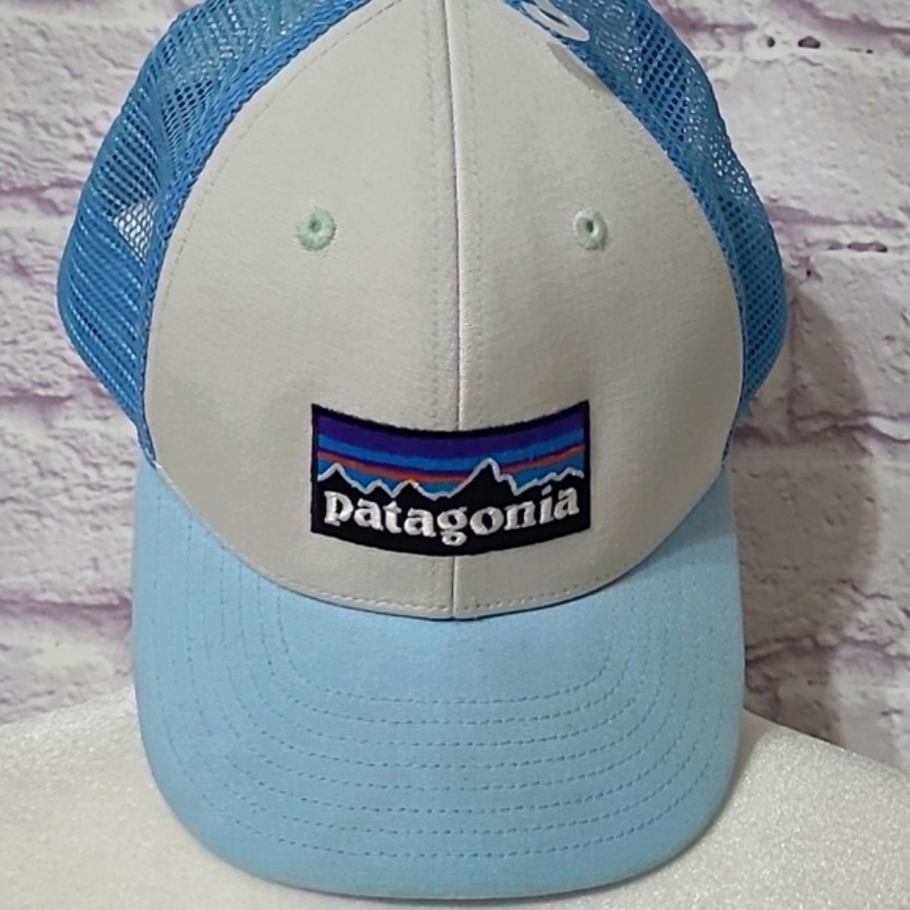 Patagonia P-6 Logo Low-Pro Trucker Hat White and Break Break up Blue